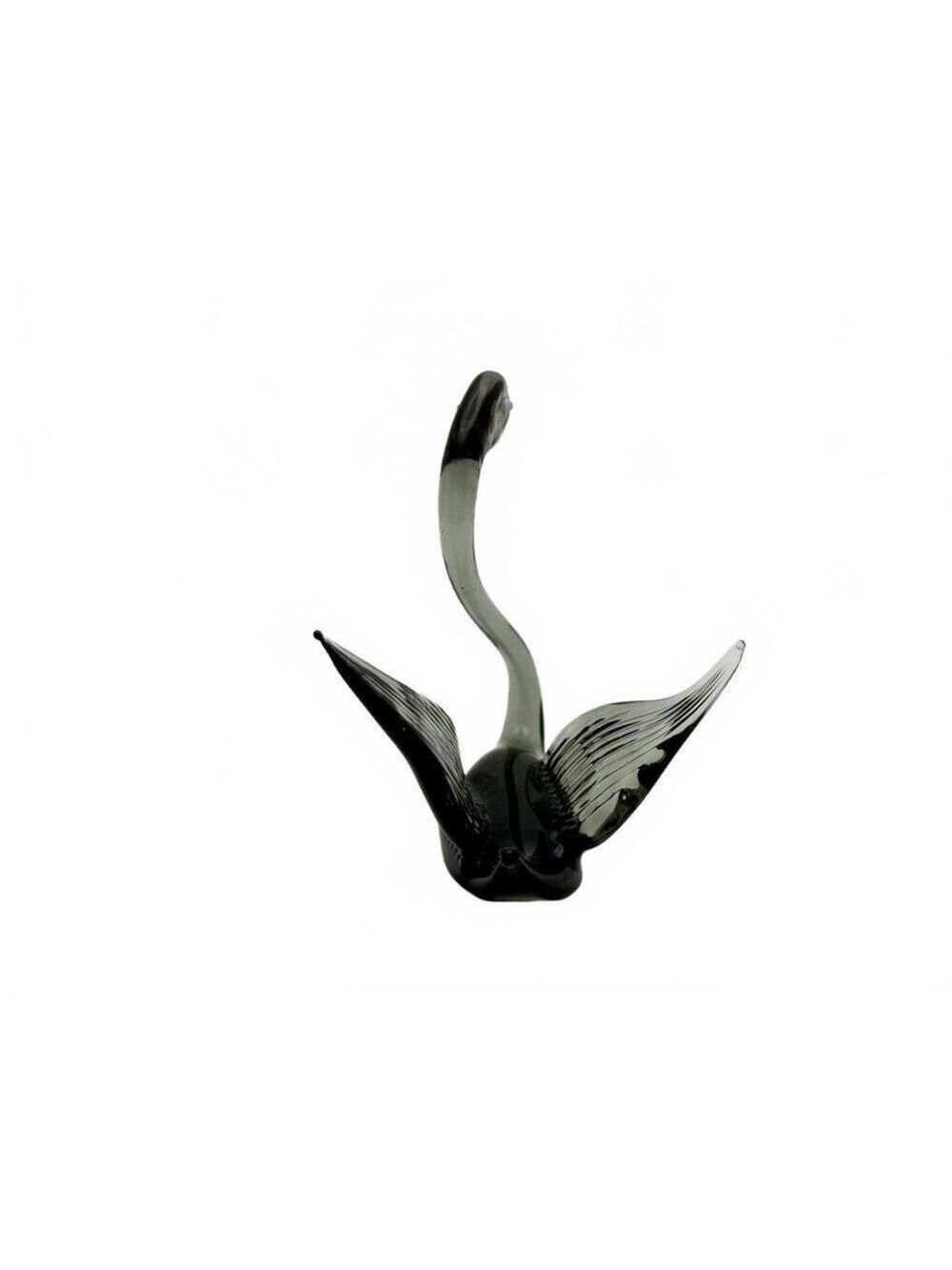 Vintage Mini Hand Blown Art Glass Swan Figurine Black Gray Red Beak Murano-Style - Picture 4 of 5